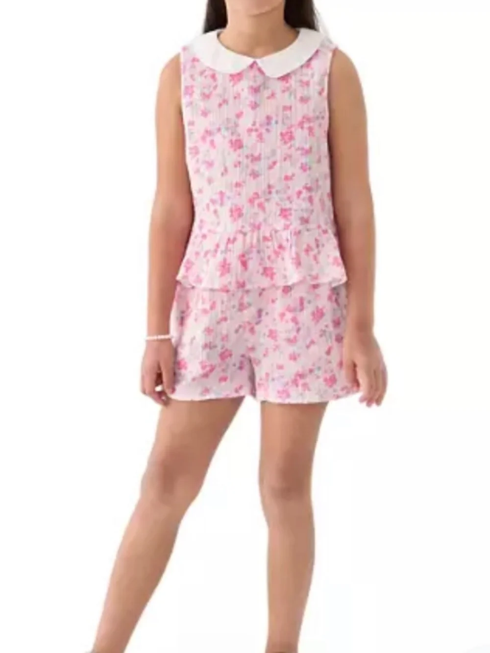 CeCe Girls XL Prink Floral Collared Top With Matching Shorts